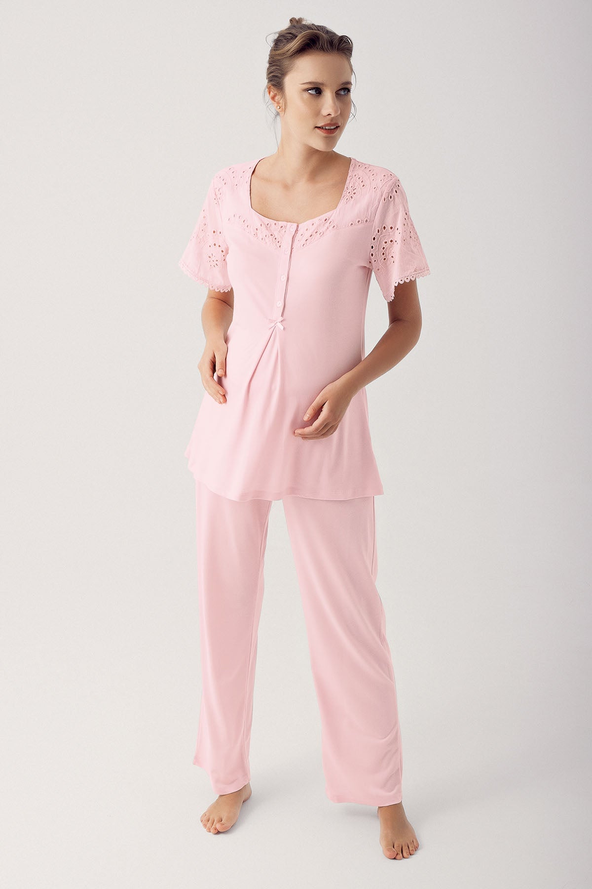 Motif Detaylı Lohusa Pijama ve Sabahlık Takımı - 12305