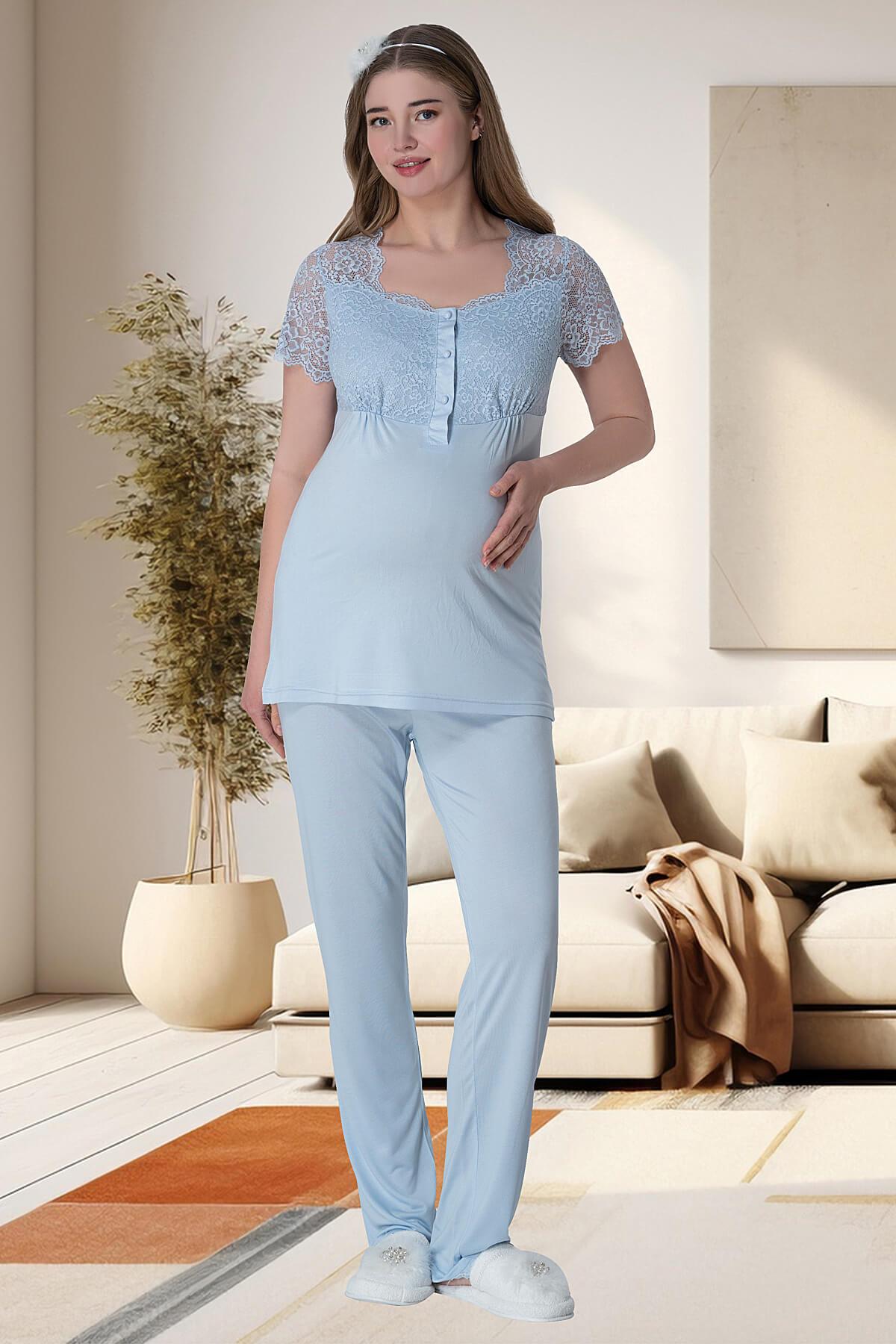 Çiçek Dantelli Omuz Lohusa Pijama Takımı - 6009