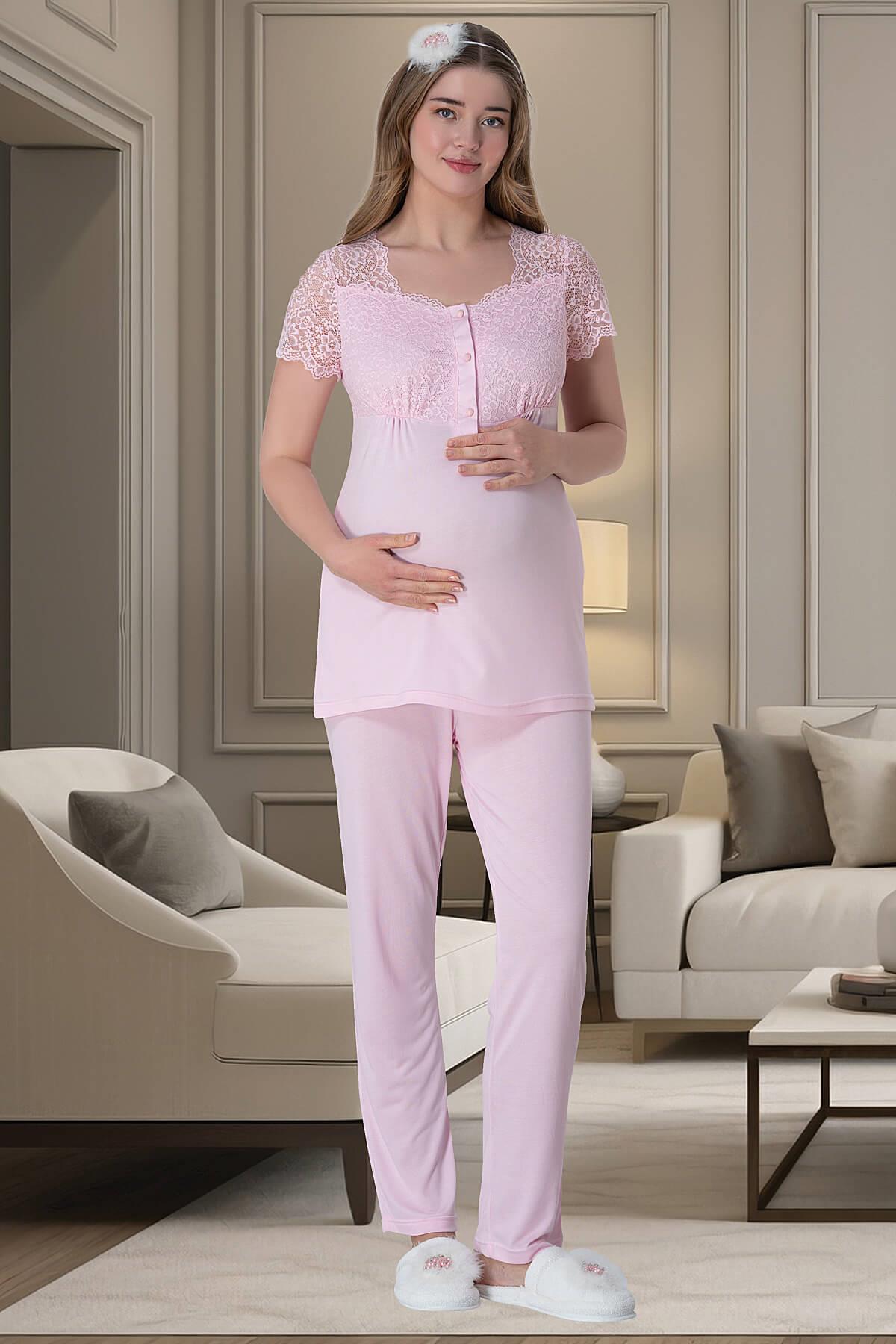 Çiçek Dantelli Omuz Lohusa Pijama Takımı - 6009