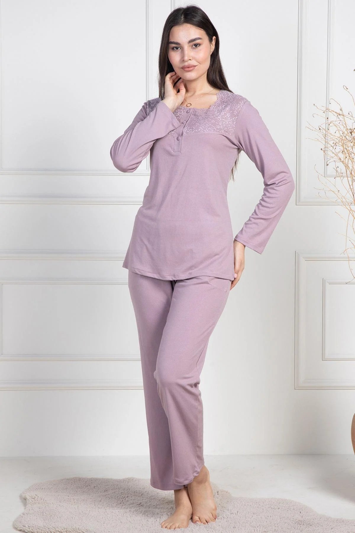 Dantelli Yaka Lohusa Pijama Takımı - 6104