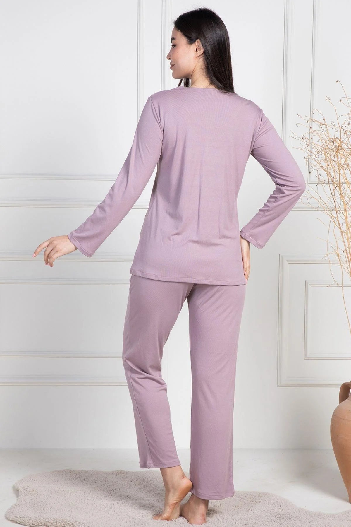 Dantelli Yaka Lohusa Pijama Takımı - 6104