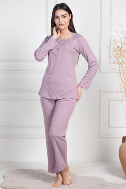 Image of Dantelli Yaka Lohusa Pijama ve Sabahlık Takımı - 6155